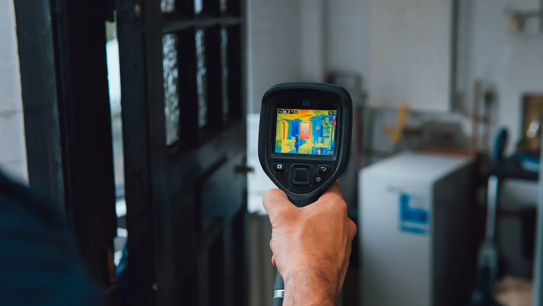 Thermal camera showing temperature patterns during an ADI home survey